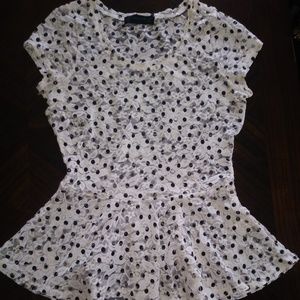 Floral lace with printed polka dot peplum blouse